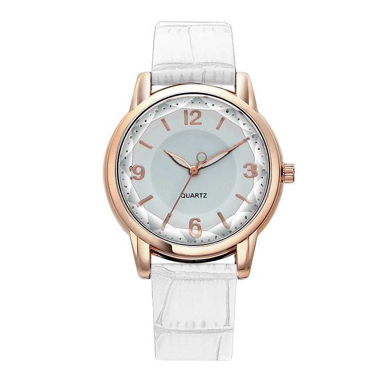 Two Tone Dial Women Quartz Watch Leather Strap
