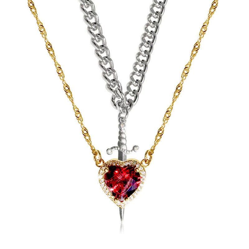 Creative One Arrow Through Heart Couple Pendant Diamond Clavicle Chain Necklace