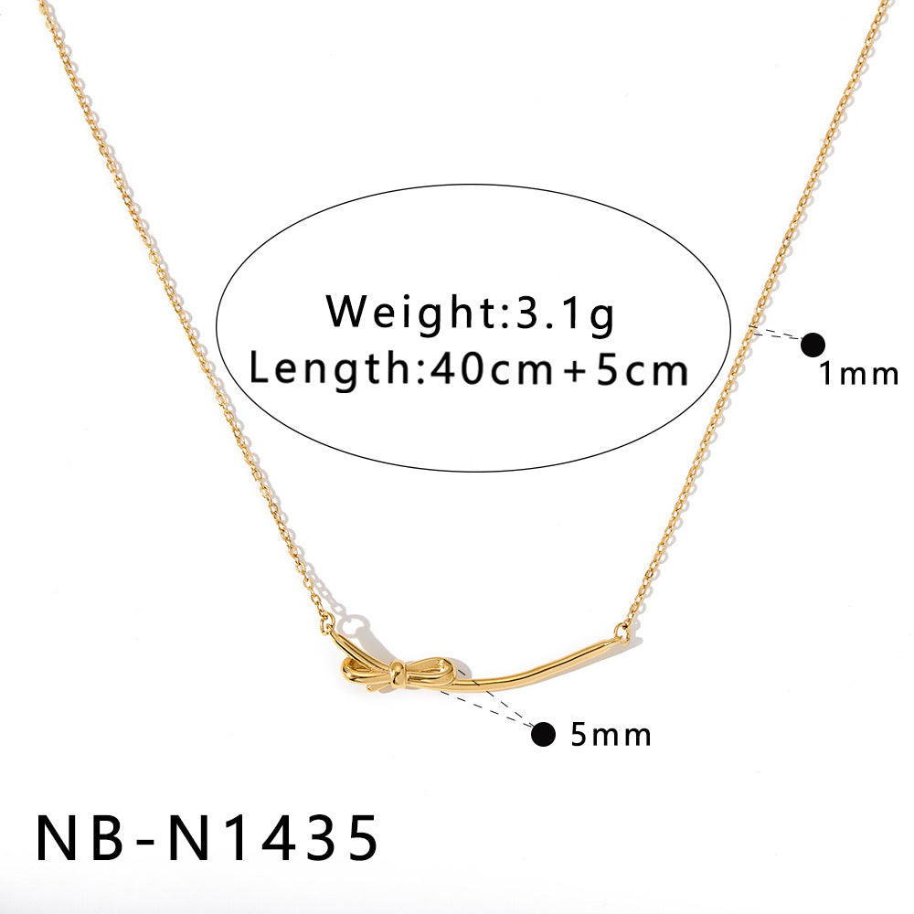 Bowknot Stainless Steel Necklace with Zircon Pearl Pendant