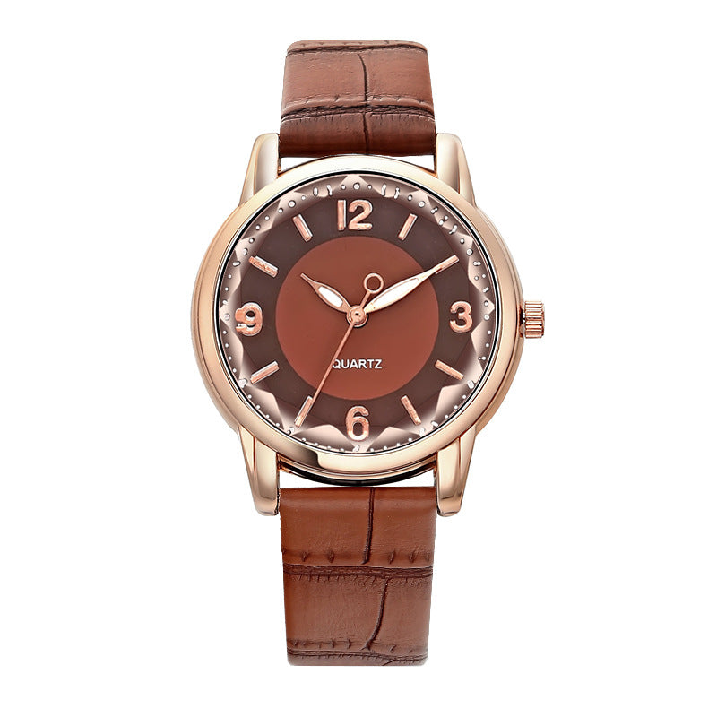 Two Tone Dial Women Quartz Watch Leather Strap