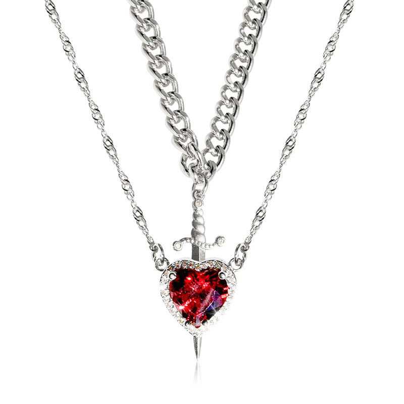 Creative One Arrow Through Heart Couple Pendant Diamond Clavicle Chain Necklace