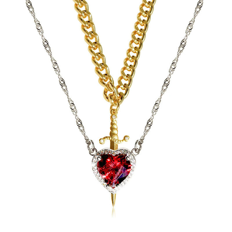 Creative One Arrow Through Heart Couple Pendant Diamond Clavicle Chain Necklace