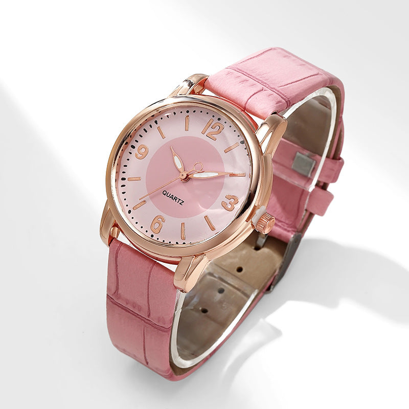 Two Tone Dial Women Quartz Watch Leather Strap