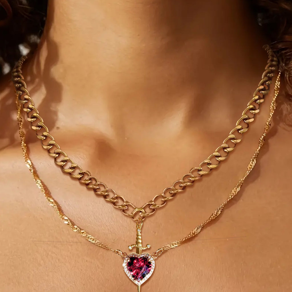 Creative One Arrow Through Heart Couple Pendant Diamond Clavicle Chain Necklace
