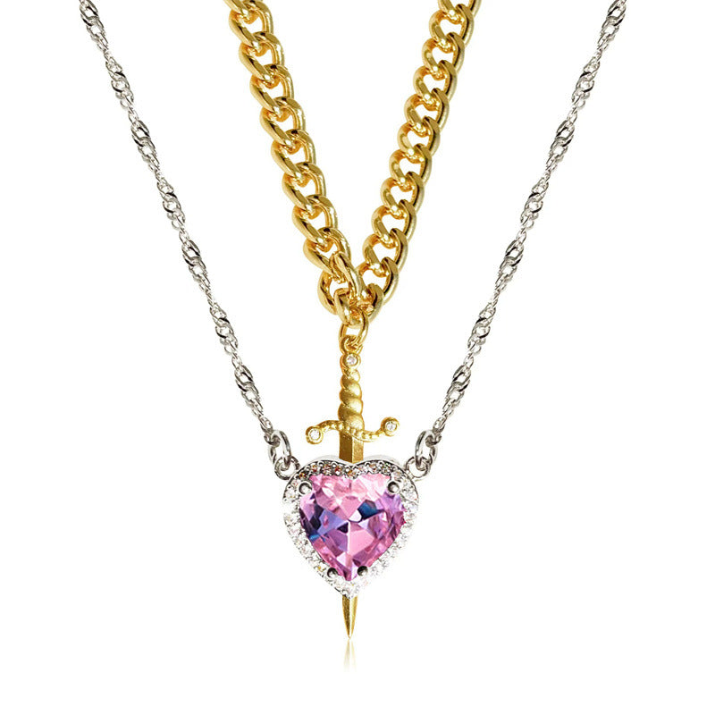 Creative One Arrow Through Heart Couple Pendant Diamond Clavicle Chain Necklace