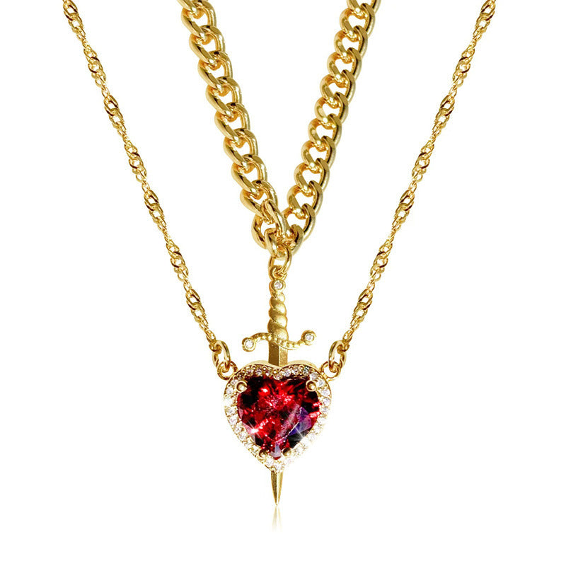 Creative One Arrow Through Heart Couple Pendant Diamond Clavicle Chain Necklace
