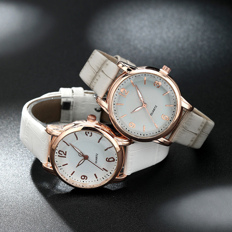 Two Tone Dial Women Quartz Watch Leather Strap