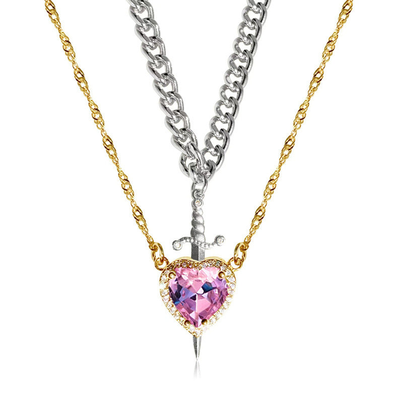 Creative One Arrow Through Heart Couple Pendant Diamond Clavicle Chain Necklace