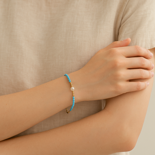Dainty Pearl and Malachite Adjustable Bracelet