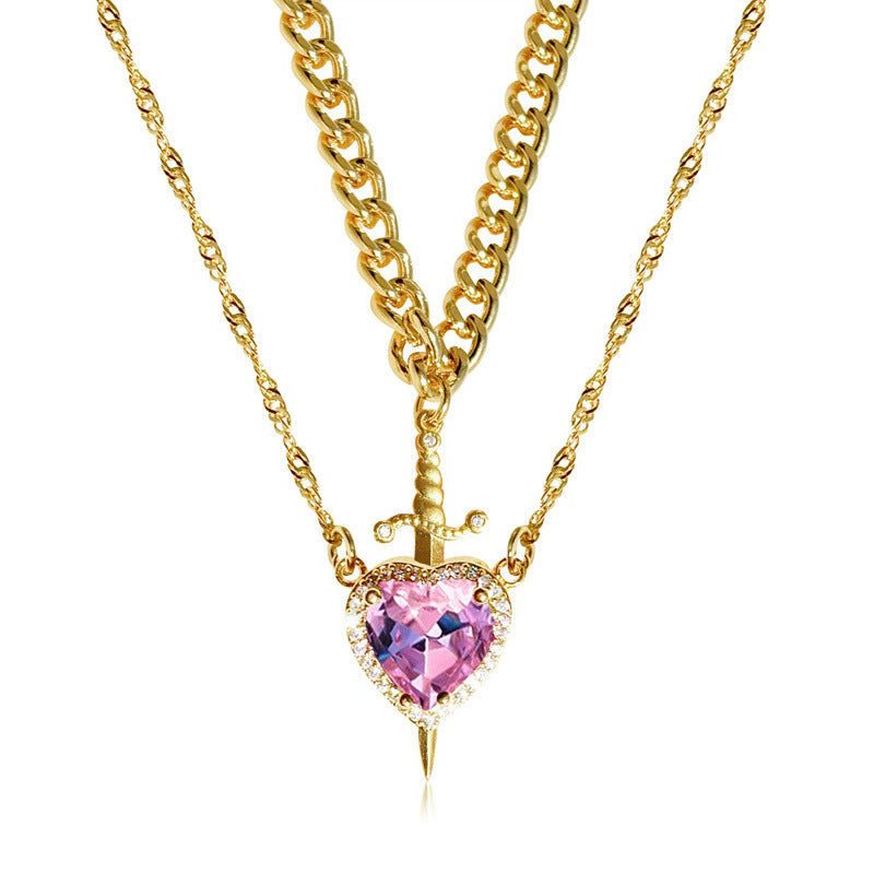Creative One Arrow Through Heart Couple Pendant Diamond Clavicle Chain Necklace